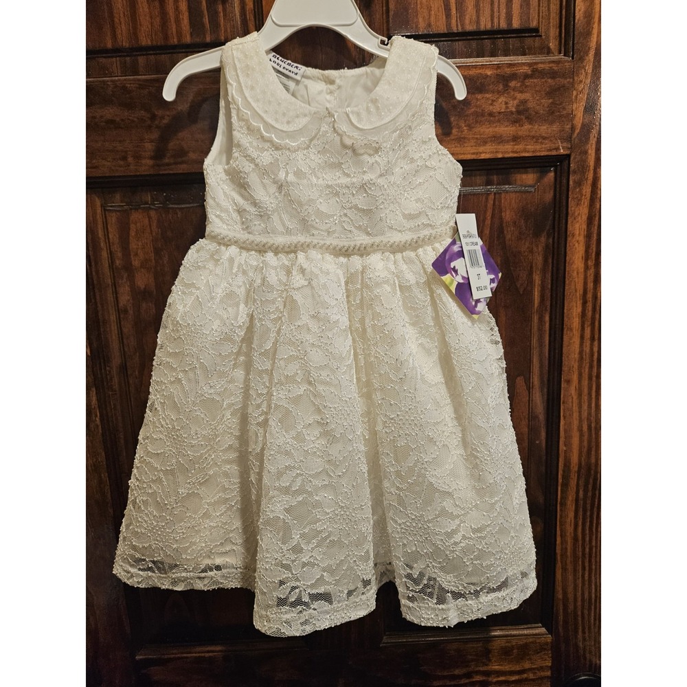 Blueberi Boulevard 3T Girls Cream White Lace A-Line Occasion Dress BBHGH97U